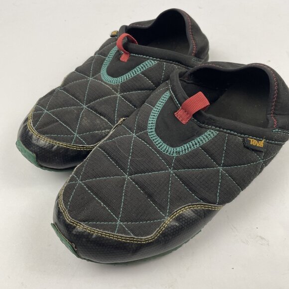 Teva ReEmber Slippers Kid’s Youth 7 Quilted Moc Slip On Black Blue Shoes - Picture 2 of 7